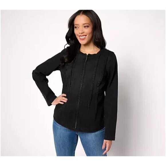 LOGO by Lori Goldstein Zip-Front Jacket with Seaming Black Reg 10 A638909 - Picture 1 of 1